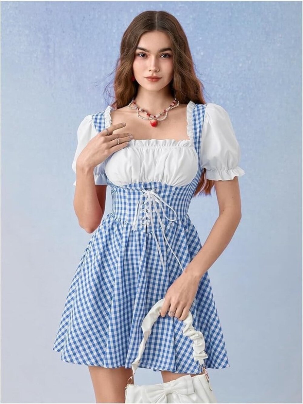milkmaid dress Dorthy Sexy gingham lace front corset Minidress L